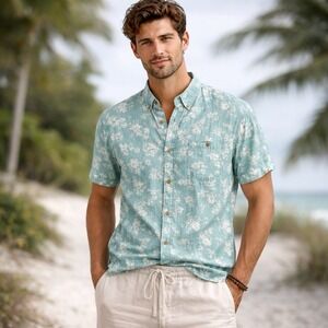 Original Weatherproof Vintage Button Down Shirt Mens XL Seafoam Floral Linen